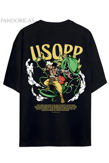 ONE PIECE ÖZEL TASARIM SERİSİ "USOPP" SIRT BASKILI YAZILI UNISEX PAMUKLU TİŞÖRT