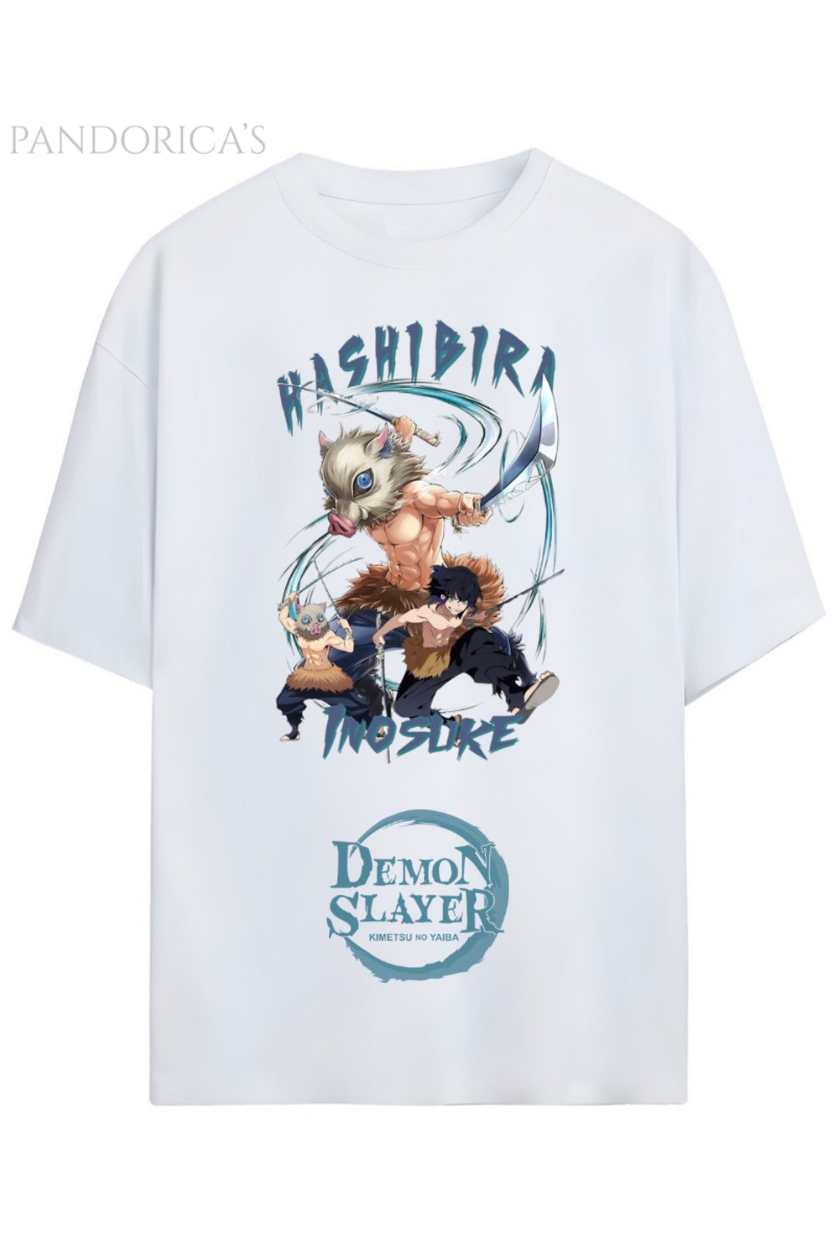 Beyaz Pandorica's Demon Slayer Tasarımı Unisex Pamuklu T-Shirt - 25