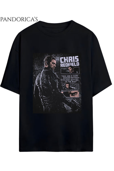Pandorica's Resident Evil Tasarım Serisi "CHRIS REDFIELD" Baskılı Unisex Pamuklu Gamer T-shirt