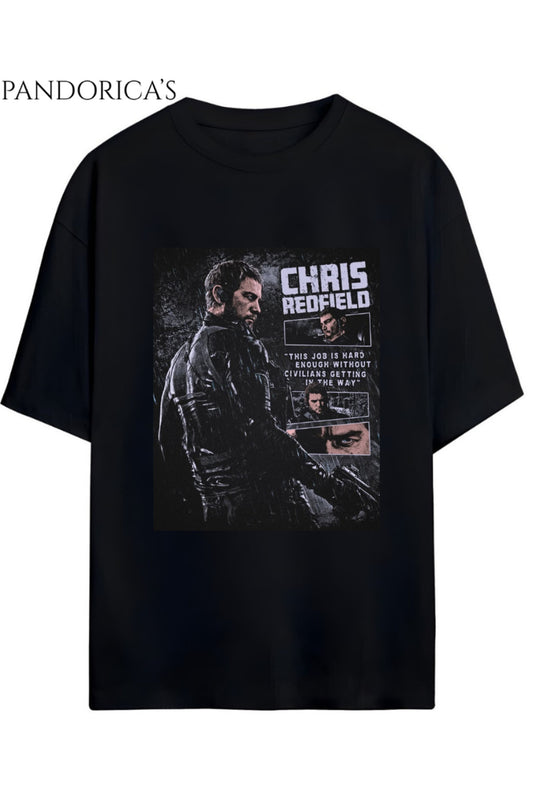 Pandorica's Resident Evil Tasarım Serisi "CHRIS REDFIELD" Baskılı Unisex Pamuklu Gamer T-shirt
