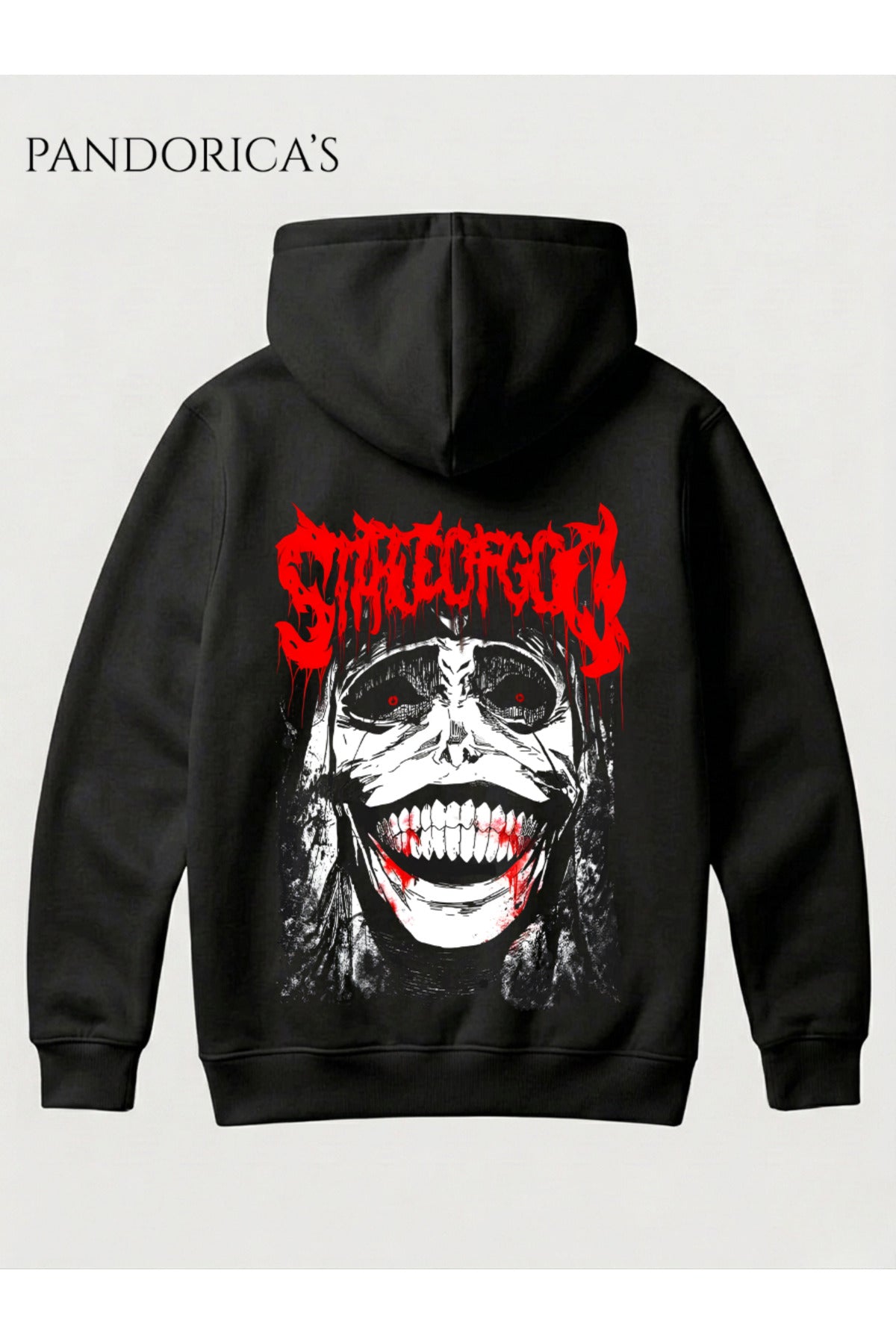 Siyah Solo Leveling Anime Tasarımı Smile Yazılı "Statue Of God" Sırt Ve Ön Baskılı Yazılı Baskılı Unisex Kapüşonlu Pamuklu Sweatshirt Hoodie - 6