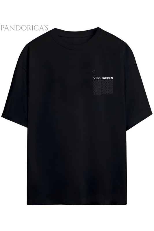 Pandorica's Max Verstappen Tasarımı Sırt ve Göğüs Baskılı Unisex Pamuklu T-shirt