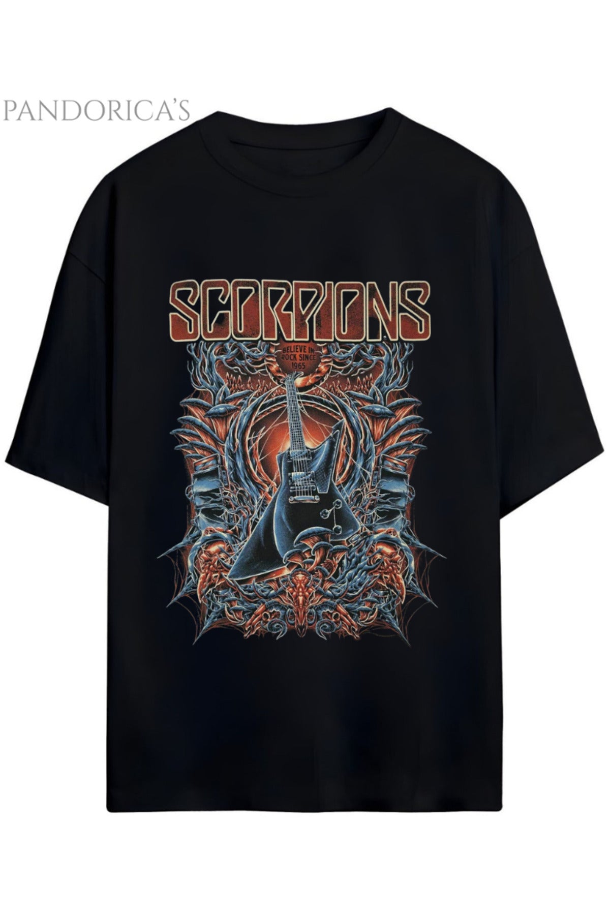 Siyah Pandorica’s Scorpions Tasarımı Unisex Pamuklu T-Shirt - 13