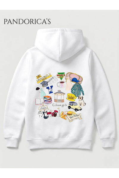 GILMORE GIRLS İkonik Semboller Tasarımı Yazılı SIRT Baskılı Unisex Kapüşonlu Pamuklu Sweatshirt Hoodie