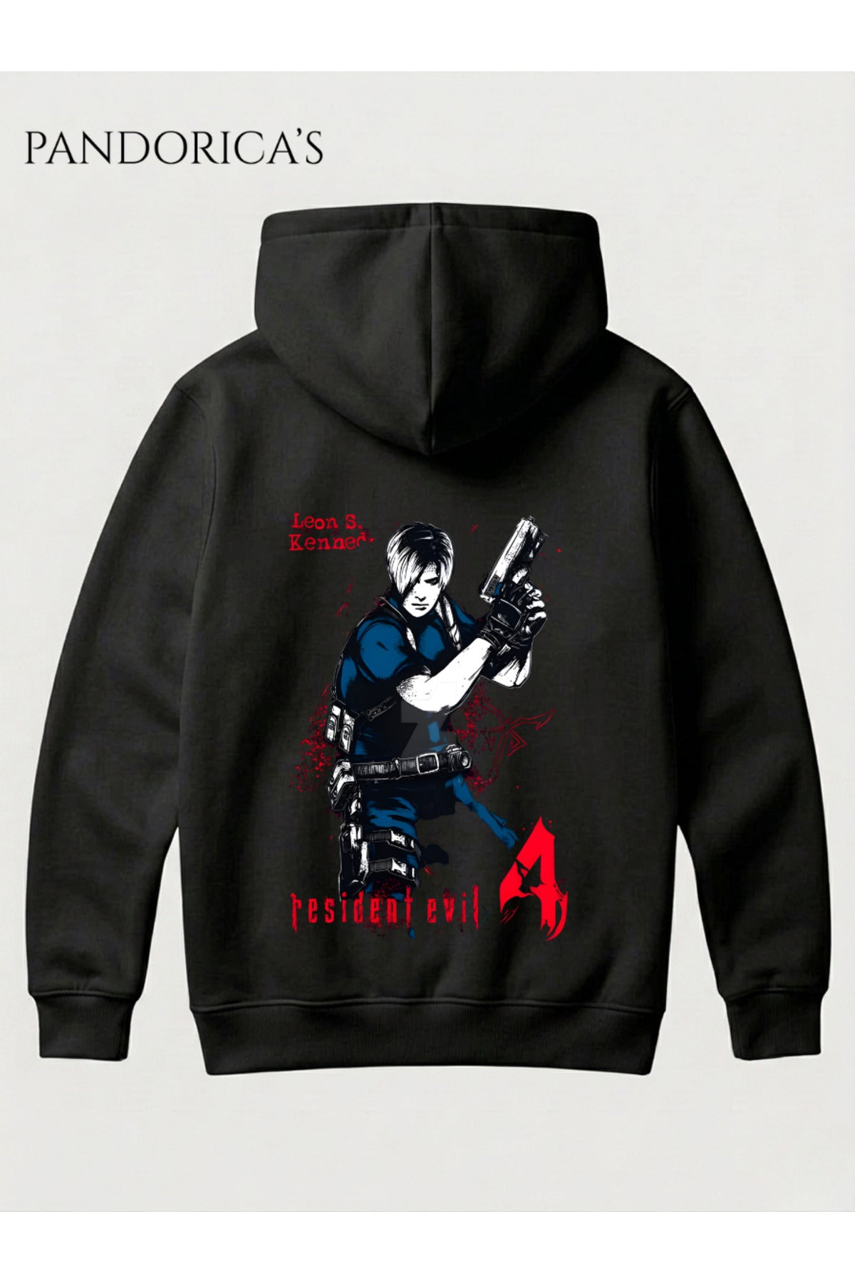 Resident Evil 4 Leon S. Kennedy Tasarımı Yazılı Sırt Baskılı Unisex Kapüşonlu Pamuklu Gamer Sweatshirt Hoodie