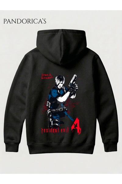 RESIDENT EVIL 4 LEON S. KENNEDY Tasarımı Yazılı SIRT Baskılı Unisex Kapüşonlu Pamuklu Gamer Sweatshirt Hoodie