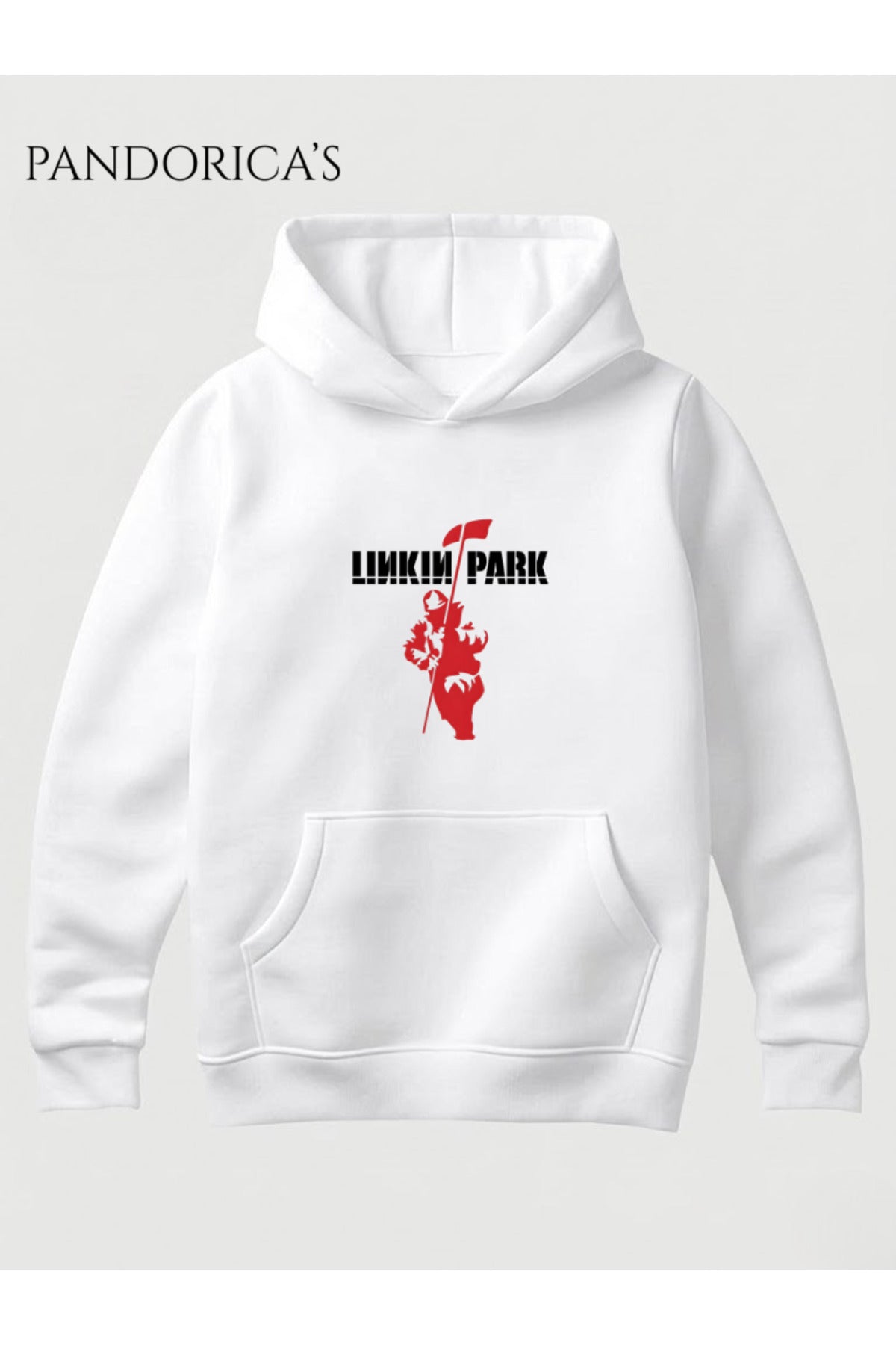 Beyaz Linkin Park Hybrid Theory Tasarımı Yazılı Baskılı Unisex Kapüşonlu Pamuklu Sweatshirt Hoodie - 15