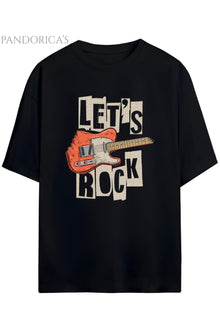 Pandorica's ROCK TASARIM SERİSİ "LET'S ROCK" Yazılı Gitar Baskılı Unisex Pamuklu T-shirt