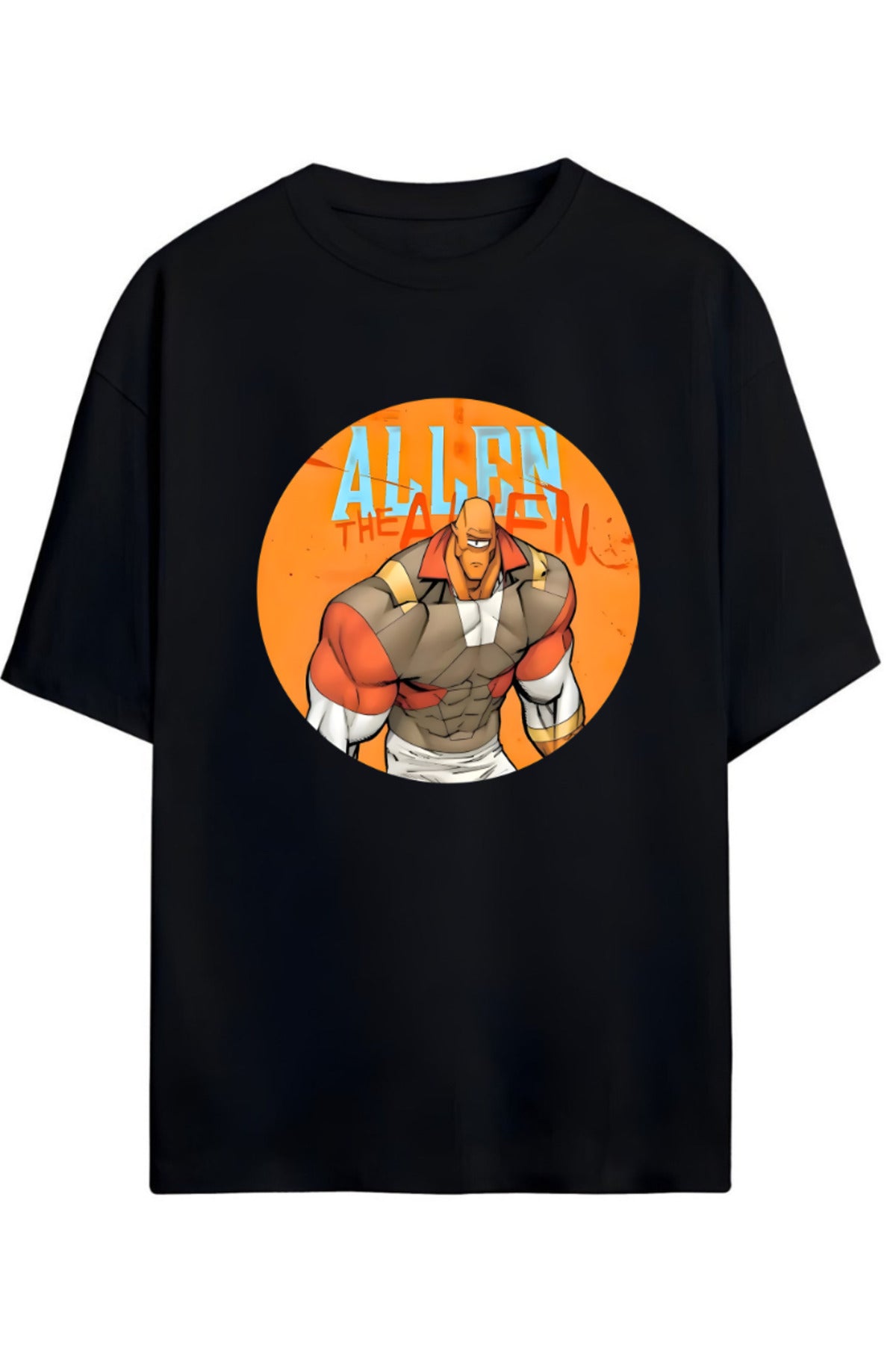 Siyah Invincible -Alan The Alien- Baskılı Yazılı Pamuklu Relaxed Kalıp Unisex Tişört - 101