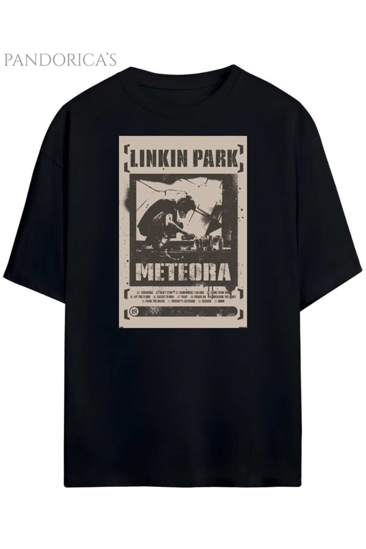 Siyah Pandorica's Linkin Park Tasarımı Unisex Pamuklu T-Shirt - 22