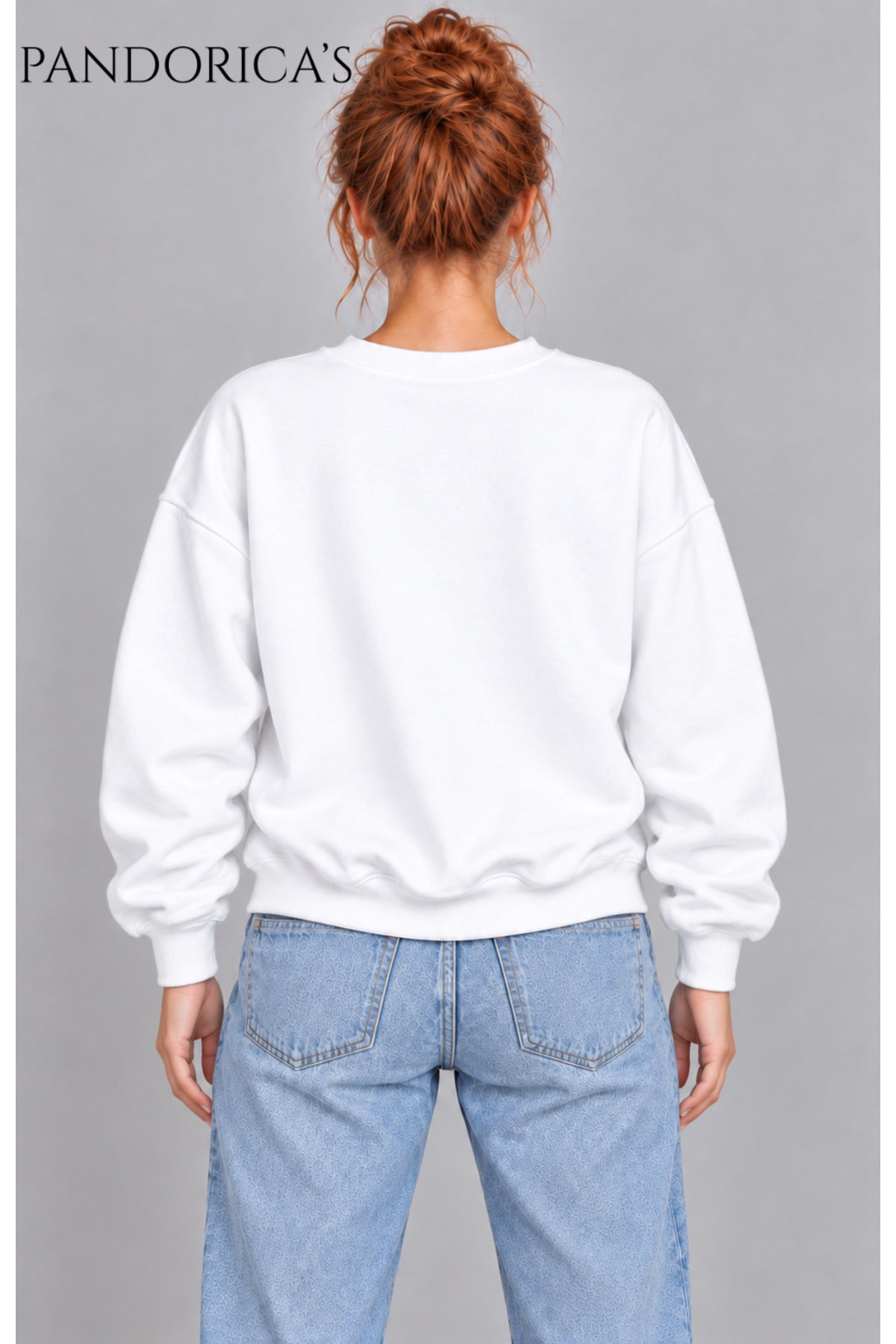 Beyaz Unisex Düz Baskısız Bisiklet Yaka 3 İplik Şardonlu Pamuklu Relaxed Sweatshirt Kışlık