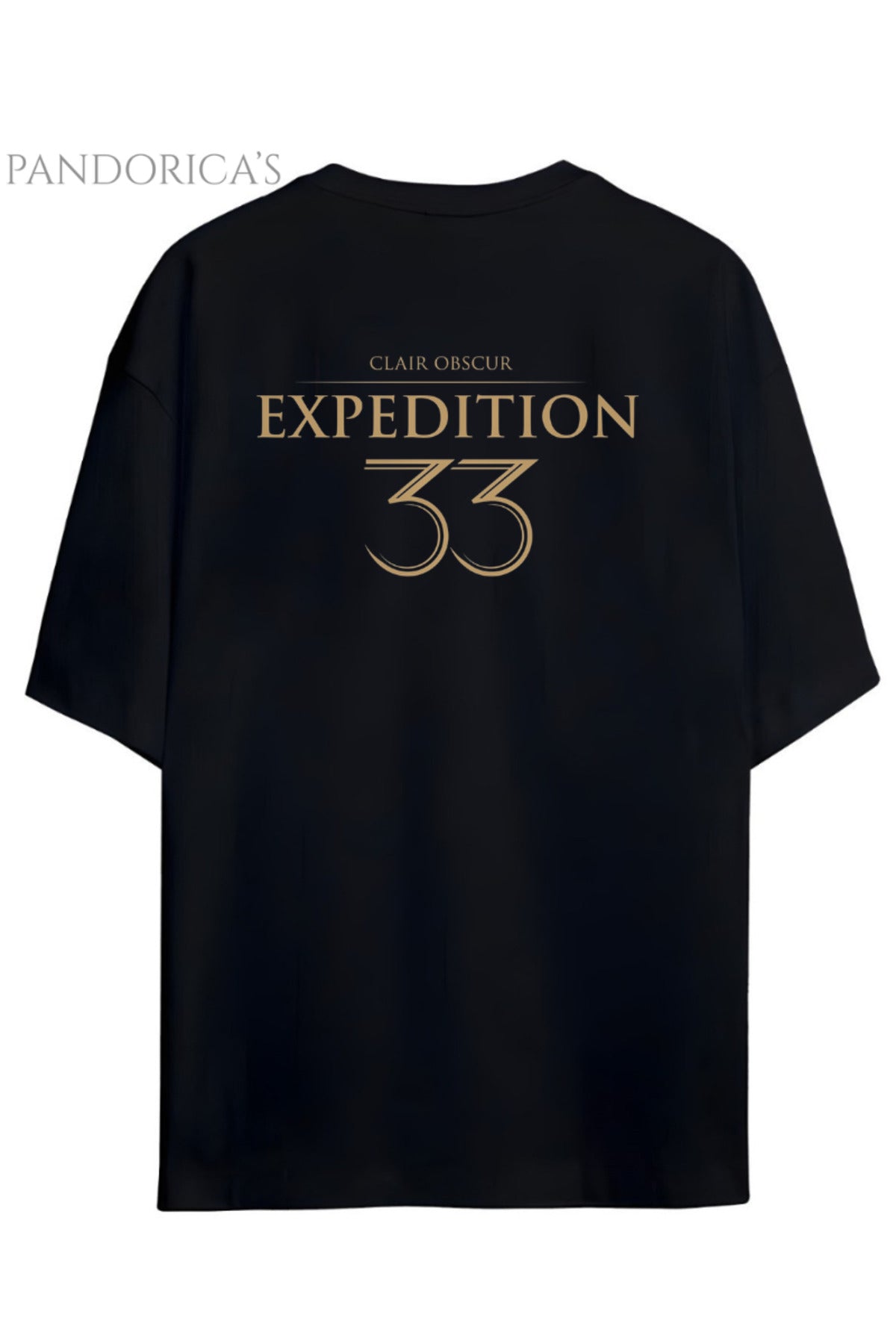 Siyah Pandorica's Expedition 33 Clair Obscure Esquie Ön Ve Sırt Tasarım Baskılı Unisex Pamuklu T-Shirt - 33
