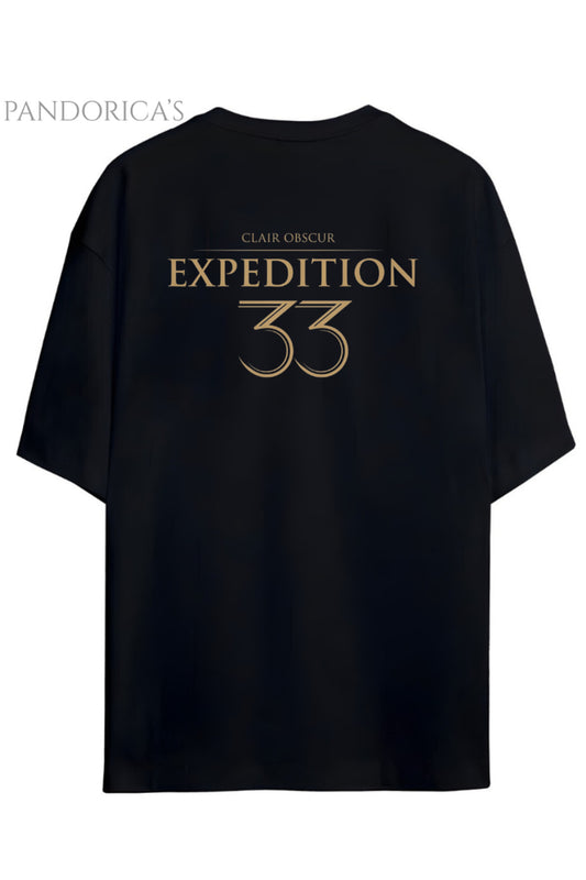 Pandorica's Expedition 33 Clair Obscure Esquie Ön ve Sırt Tasarım Baskılı Unisex Pamuklu T-shirt