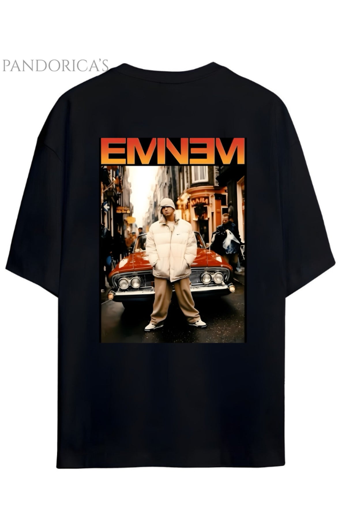 Siyah Eminem Tasarımı Yazılı Sırt Baskılı Pamuklu Unisex Tişört - 45