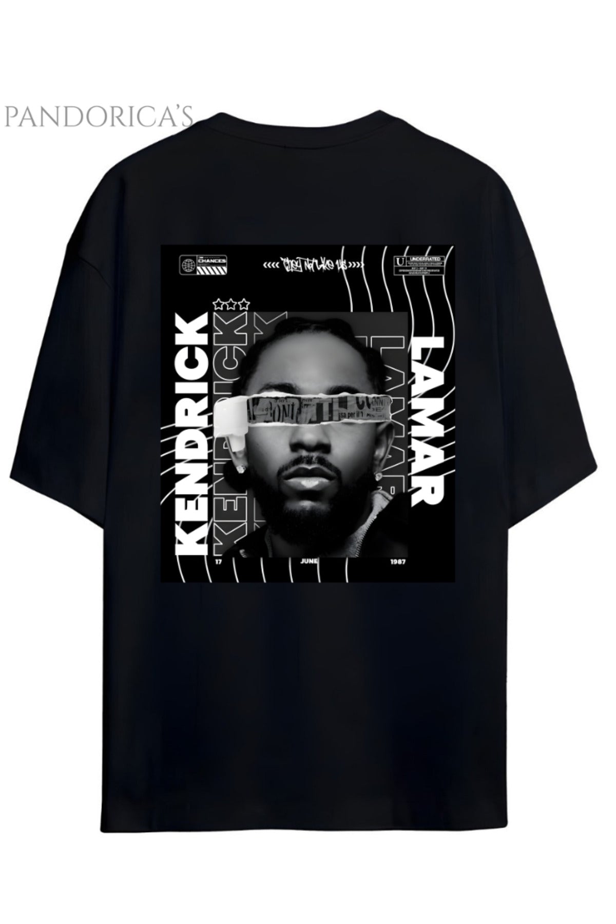 Siyah Kendrick Lamar Tasarımı Sırt Baskılı Yazılı Pamuklu Relaxed Kalıp Unisex Tişört - 9
