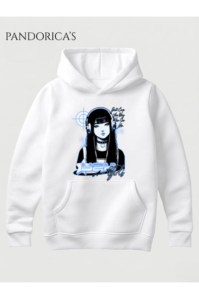 Unisex Y2K Girls Anime Kız Baskılı Kapüşonlu Sweatshirt Cyberpunk Pamuklu Streetwear Hoodie