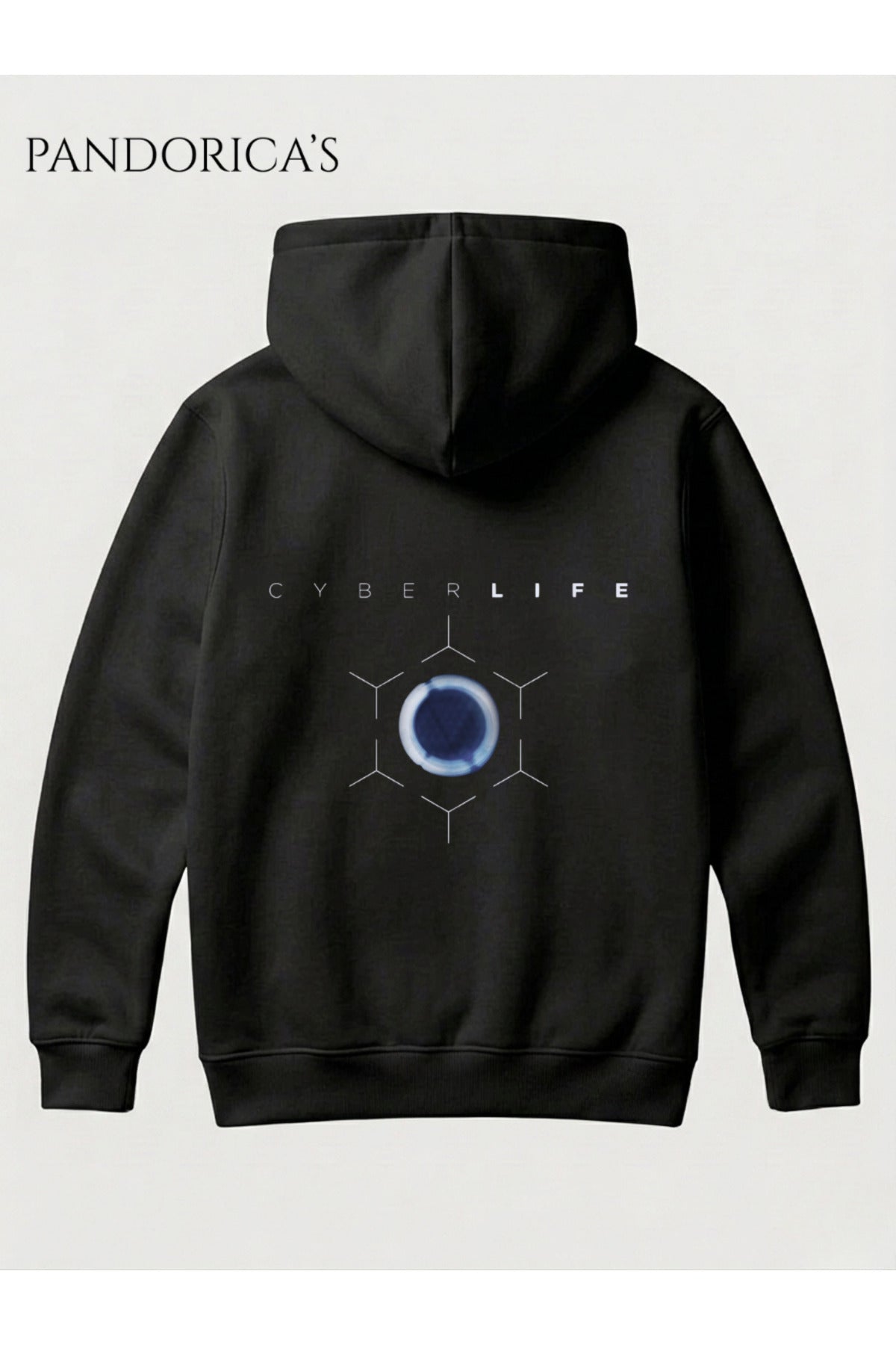 Detroit:become Human Tasarımı "Cyberlife" Yazılı Sırt Baskılı Unisex Kapüşonlu Pamuklu Sweatshirt Hoodie