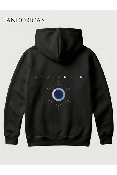 DETROIT:BECOME HUMAN Tasarımı "CYBERLIFE" Yazılı SIRT Baskılı Unisex Kapüşonlu Pamuklu Sweatshirt Hoodie