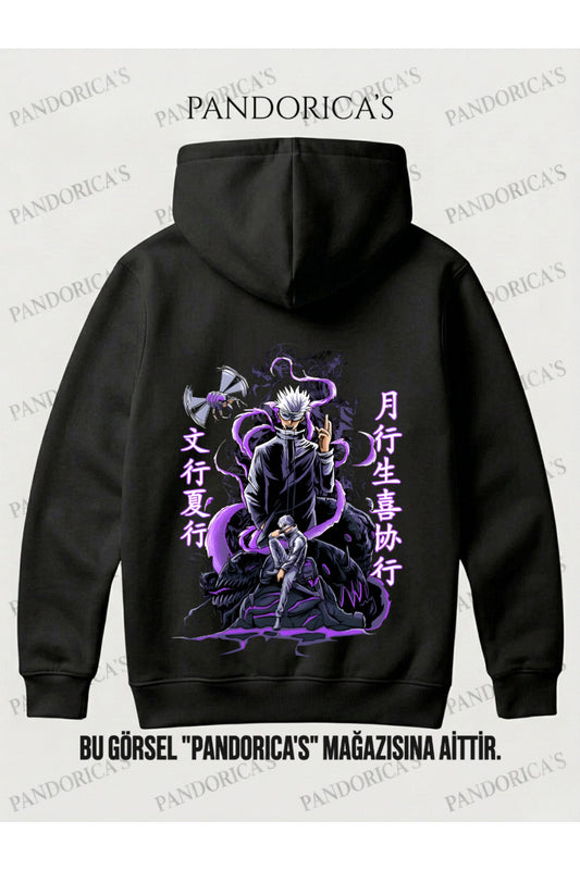 JUJUTSU KAISEN ANİME Tasarımı Yazılı "SATORU GOJO" SIRT BASKILI Unisex Kapüşonlu Pamuklu Sweatshirt (Hoodie)