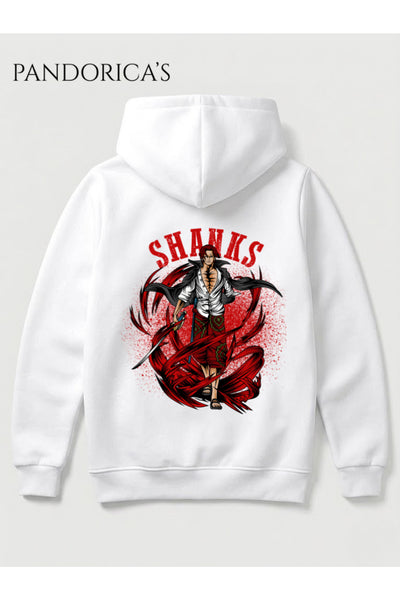 One Piece Özel Tasarım Serisi "SHANKS" Yazılı Sırt Baskılı Unisex Kapüşonlu Pamuklu Sweatshirt (Hoodie)