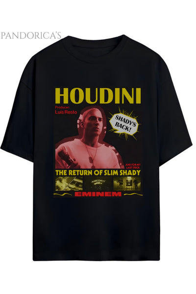 EMINEM TASARIMI " HOUDINI THE RETURN OF SLIM SHADY" BASKILI YAZILI PAMUKLU UNISEX TİŞÖRT