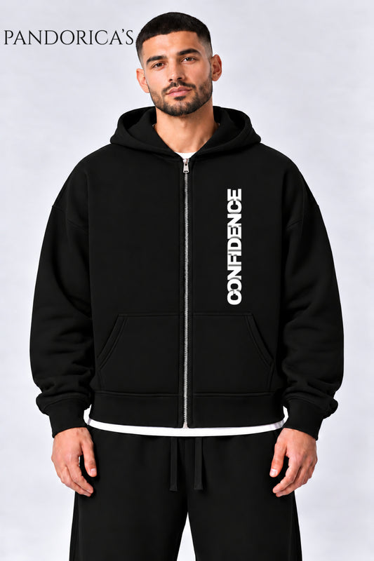 Urban Streetwear Konseptli -Statement Koleksiyonu- Dikey Yazılı Baskılı Unisex Oversize Kapüşonlu Pamuklu Fermuarlı Hırka