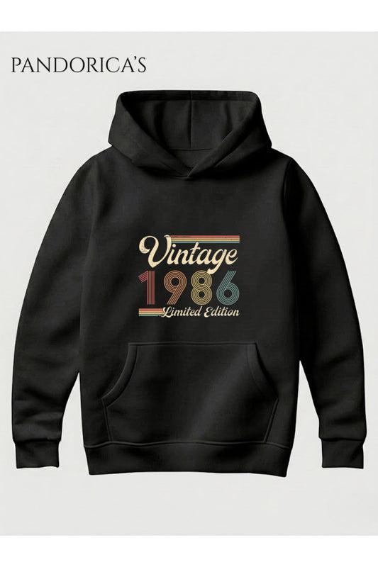 VINTAGE 1986 DOĞUM YILI YAZILI BASKILI RETRO TASARIM UNISEX KAPÜŞONLU PAMUKLU SWEATSHIRT HOODIE