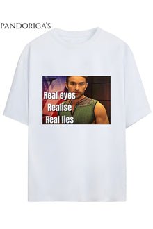 The Boys Tasarımı Deep İkonik Replik "The Eyes Realise Real Lies" Yazılı Baskılı Unisex Pamuklu Relaxed Kalıp Tişört