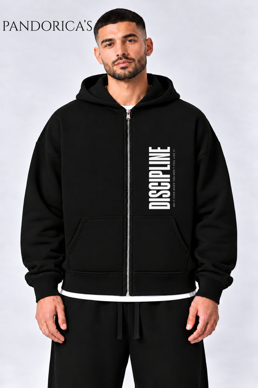 Urban Streetwear Konseptli -Statement Koleksiyonu- Dikey Yazılı Baskılı Unisex Oversize Kapüşonlu Pamuklu Fermuarlı Hırka