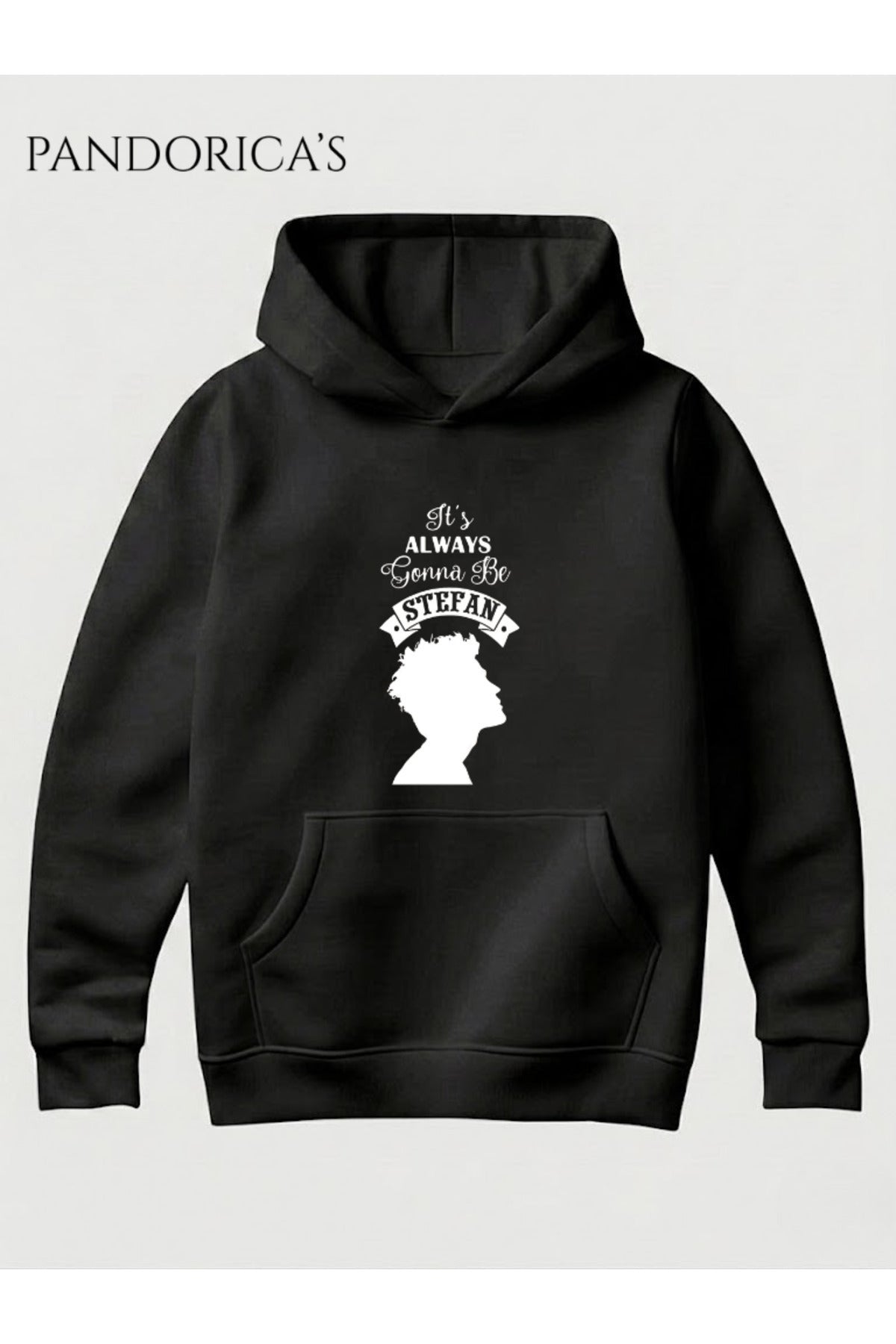 The Vampire Diaries Salvatore Tasarımı "It's Always Gonna Be Stefan" Yazılı Baskılı Pamuklu Unisex Kapüşonlu Sweatshirt Hooded (Hoodie)