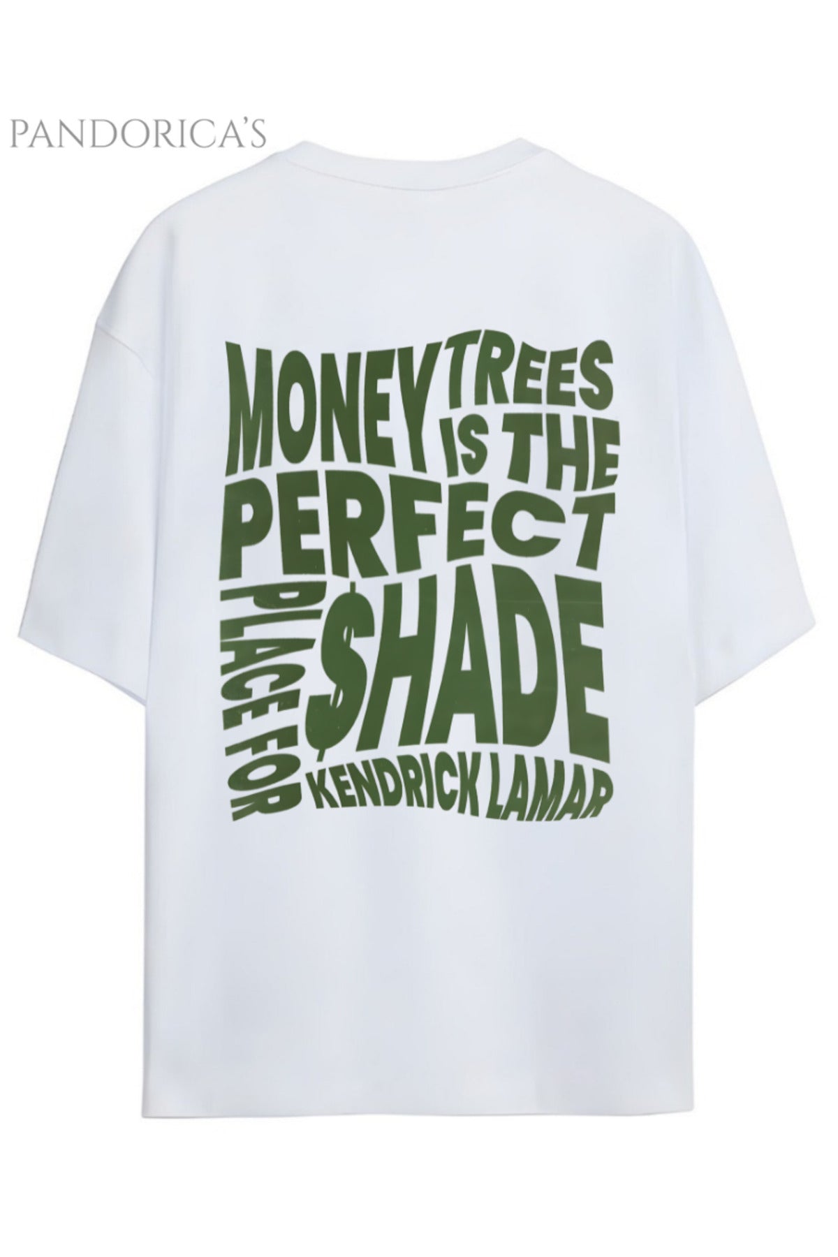 Kendrick Lamar Tasarımı "Money Trees Is The Perfect Place For Shade" Yazılı Sırt Baskılı Yazılı Pamuklu Unisex Tişört