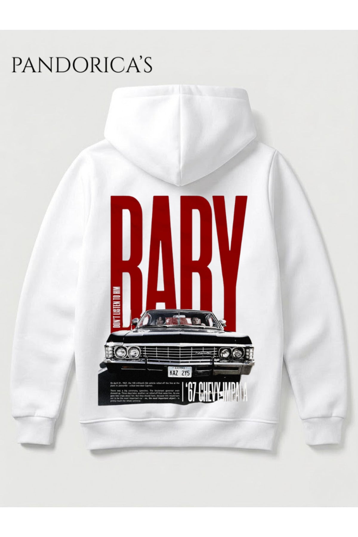 Supernatural Tasarım Serisi "Carry On." Ve "Impala Baby" Yazılı Sırt Ve Ön Baskılı Unisex Kapüşonlu Pamuklu Sweatshirt Hoodie