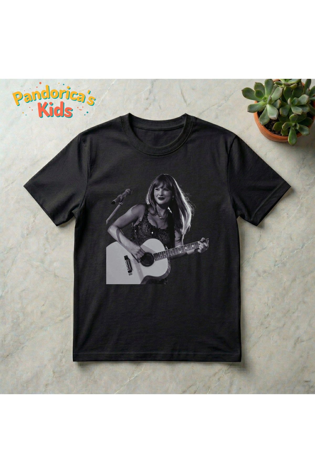 Siyah Pandorica's Taylor Swift Tasarımı Pamuklu Unisex Çocuk T-Shirt - 47