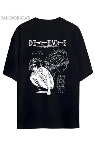 DEATH NOTE ANİME TASARIM SERİSİ KİRA VE L. LAWLIET SIRT BASKILI YAZILI UNISEX PAMUKLU TİŞÖRT