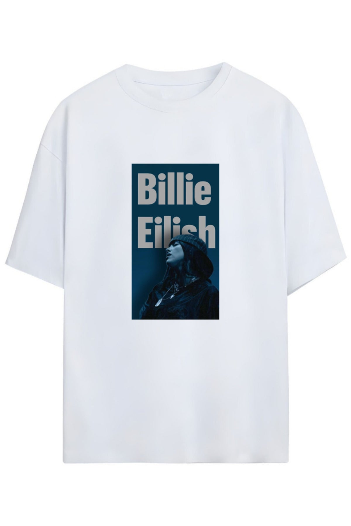 Beyaz Billie Eilish Tasarımı Unisex Pamuklu T-Shirt - 5