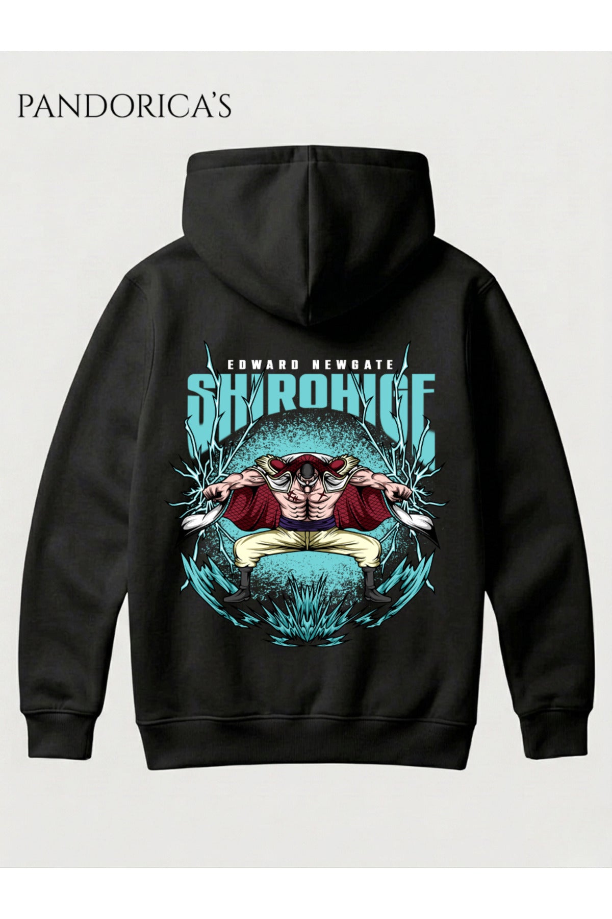 One Piece Özel Tasarım Serisi "Edward Newgate Shirohige " Yazılı Sırt Baskılı Unisex Kapüşonlu Pamuklu Sweatshirt (Hoodie)