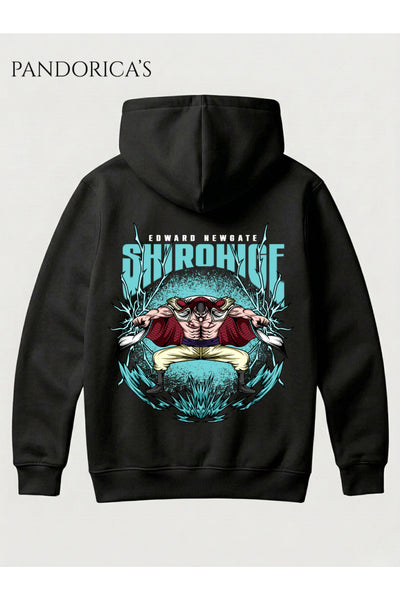 One Piece Özel Tasarım Serisi "EDWARD NEWGATE SHIROHIGE " Yazılı Sırt Baskılı Unisex Kapüşonlu Pamuklu Sweatshirt (Hoodie)