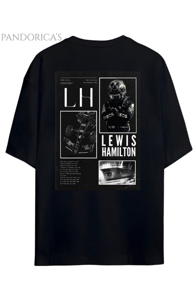 Pandorica's Lewis Hamilton Tasarımı Sırt ve Göğüs Baskılı Unisex Pamuklu T-shirt