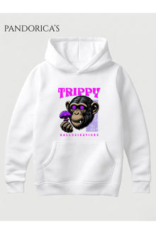 Streetwear Tasarım Serisi "TRIPPY" Yazılı Maymun Baskılı Unisex Kapüşonlu Pamuklu Sweatshirt (Hoodie)