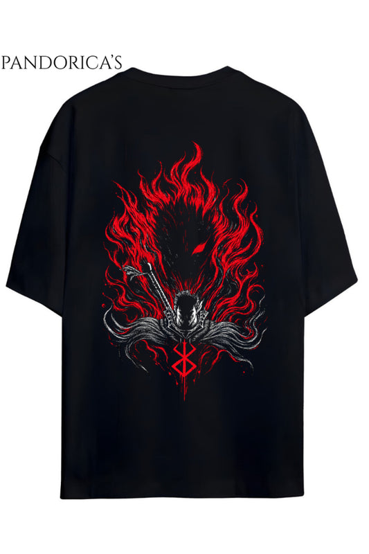 BERSERK Anime Tasarımı Yazılı SIRT VE ÖN Baskılı Unisex Relaxed Kalıp Pamuklu T-shirt