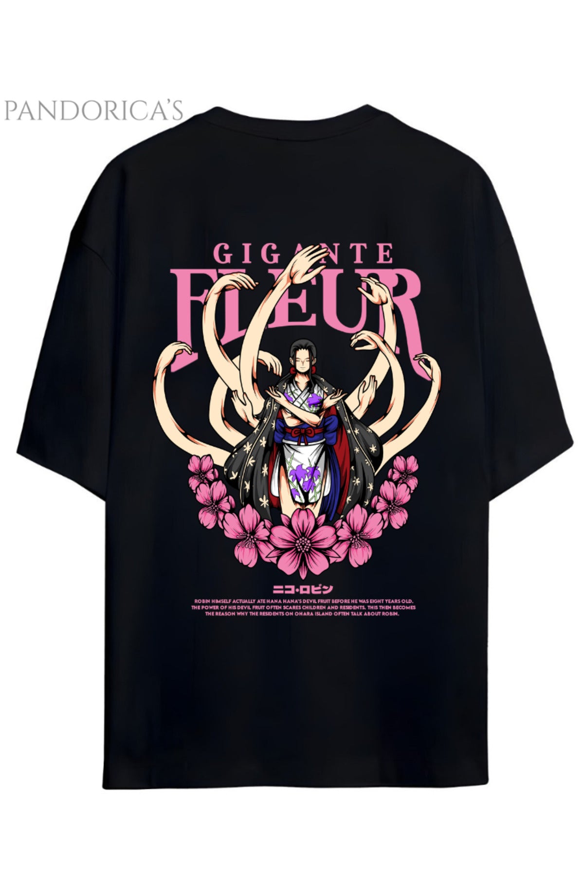 One Piece Özel Tasarım Serisi "Gigante Fleur" Sırt Baskılı Yazılı Unisex Pamuklu Tişört