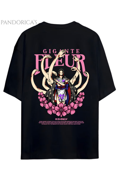 ONE PIECE ÖZEL TASARIM SERİSİ "GIGANTE FLEUR" SIRT BASKILI YAZILI UNISEX PAMUKLU TİŞÖRT
