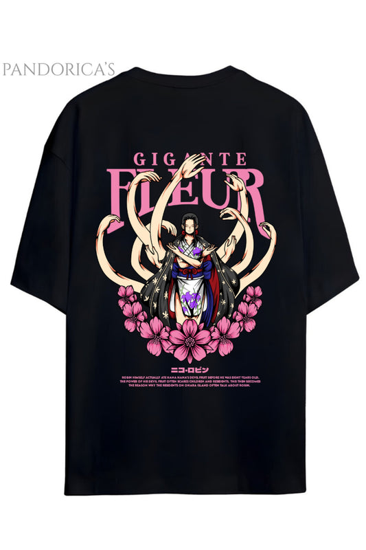 ONE PIECE ÖZEL TASARIM SERİSİ "GIGANTE FLEUR" SIRT BASKILI YAZILI UNISEX PAMUKLU TİŞÖRT