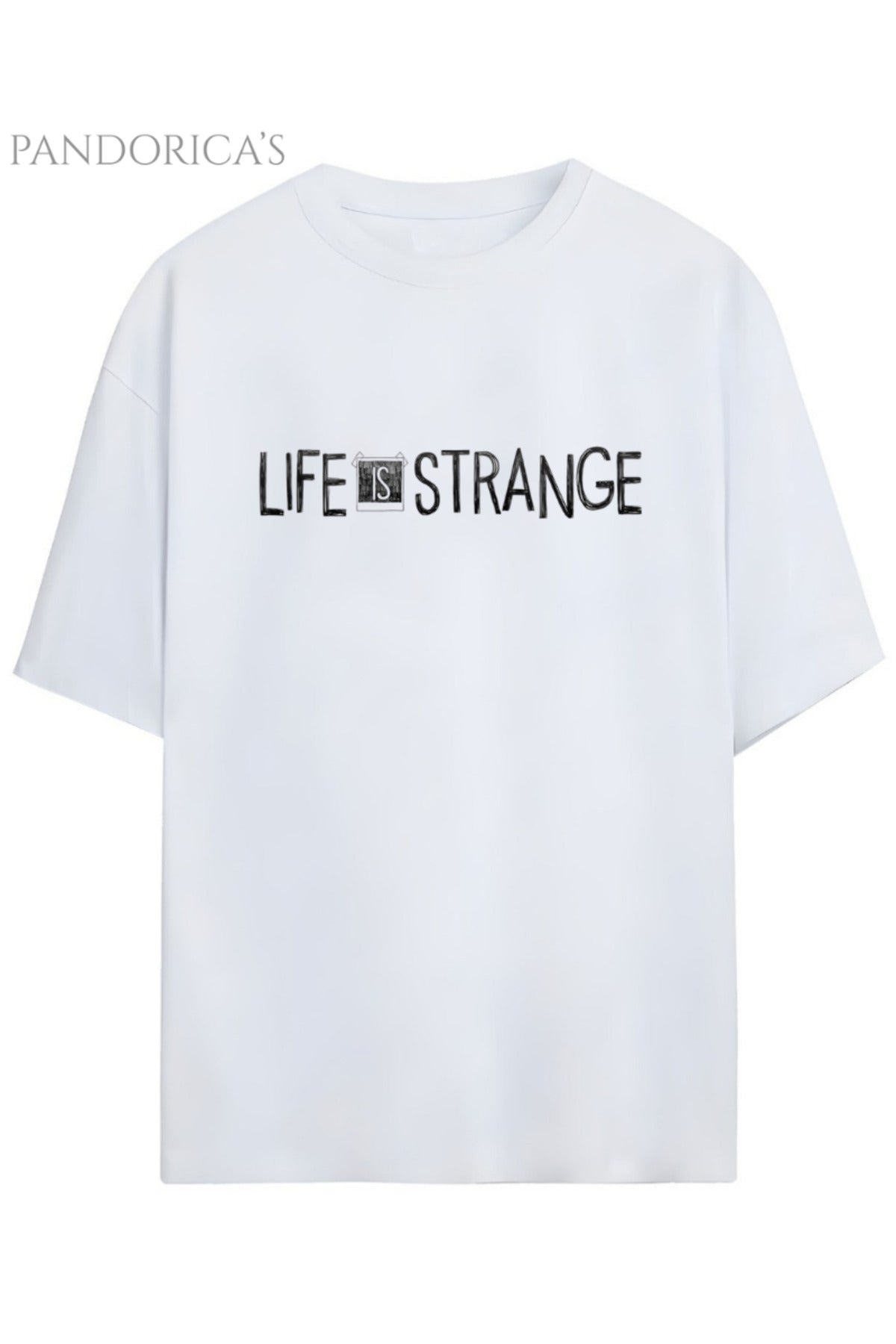 Beyaz Life Is Strange Tasarım Serisi Baskılı Pamuklu Relaxed Kalıp Unisex Tişört - 13