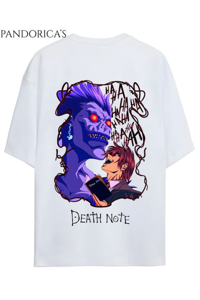 DEATH NOTE ANİME TASARIM SERİSİ RYUK VE KİRA SIRT BASKILI YAZILI UNISEX PAMUKLU TİŞÖRT