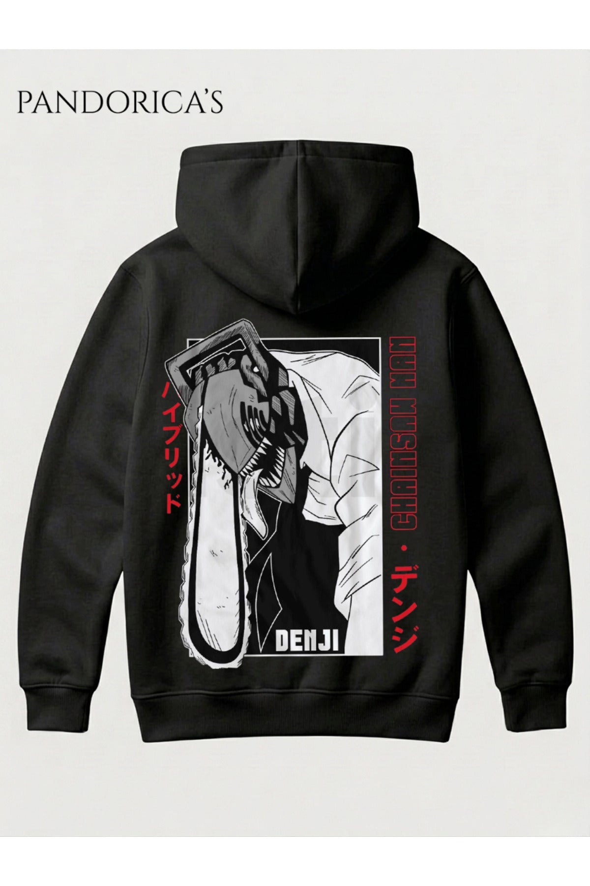Siyah Chainsaw Man Anime Manga Tasarım Serisi Yazılı Sırt Baskılı Unisex Kapüşonlu Pamuklu Sweatshirt Hoodie - 96