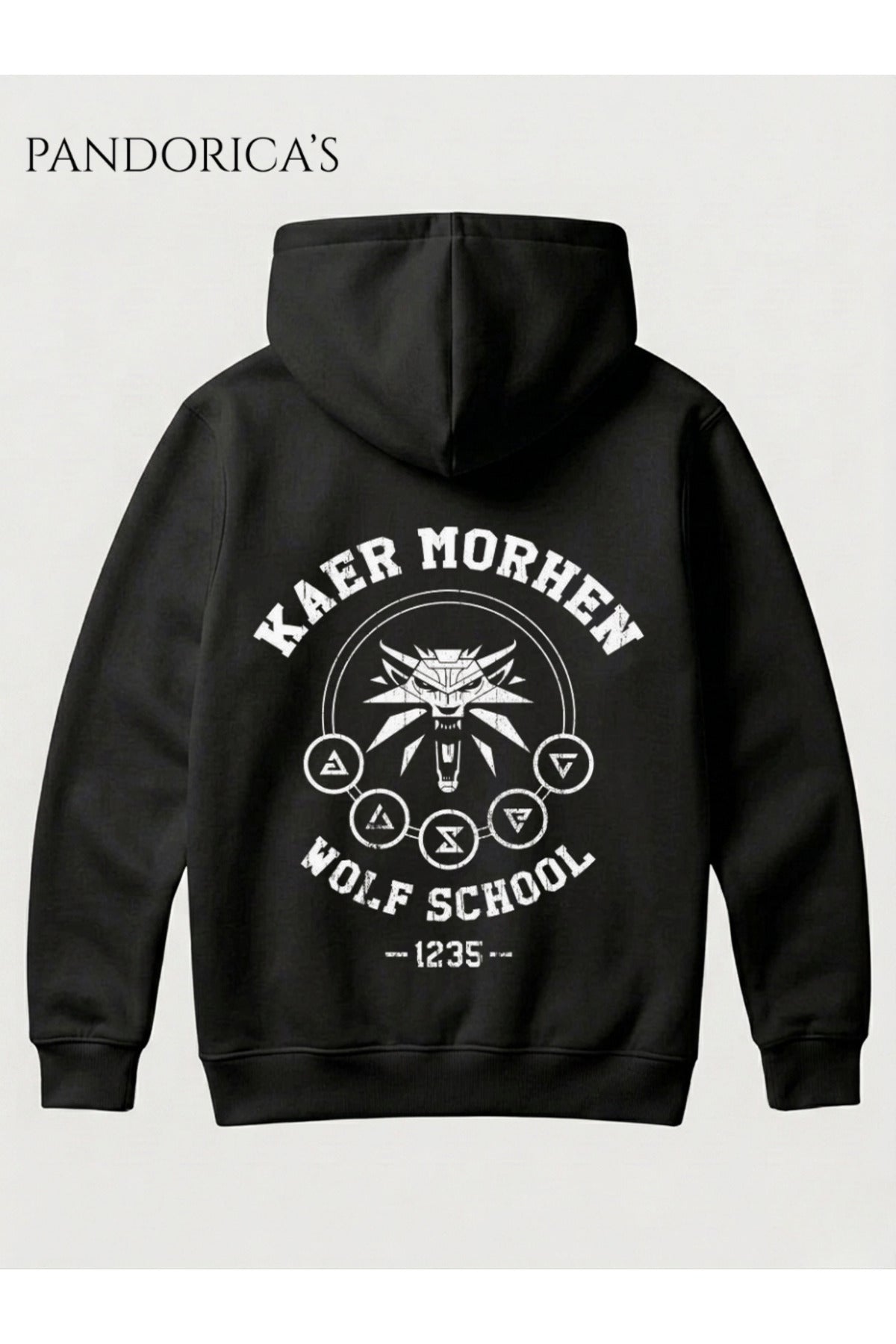 Siyah The Witcher Kaer Morhen Tasarımı Yazılı Sırt Baskılı Unisex Kapüşonlu Pamuklu Gamer Sweatshirt Hoodie - 6