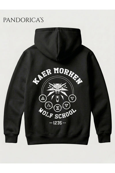 THE WITCHER KAER MORHEN Tasarımı Yazılı SIRT Baskılı Unisex Kapüşonlu Pamuklu Gamer Sweatshirt Hoodie