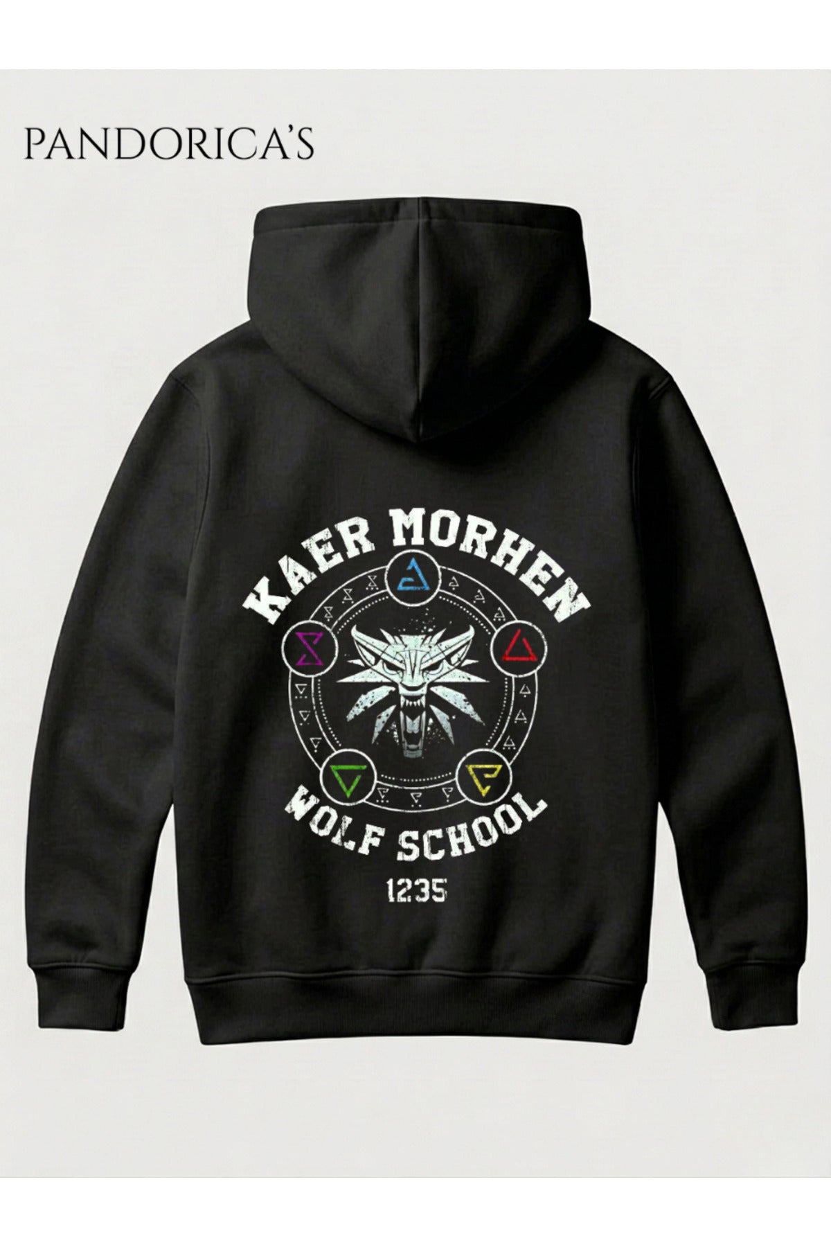 Siyah The Witcher Kaer Morhen Tasarımı Yazılı Sırt Baskılı Unisex Kapüşonlu Pamuklu Gamer Sweatshirt Hoodie - 15