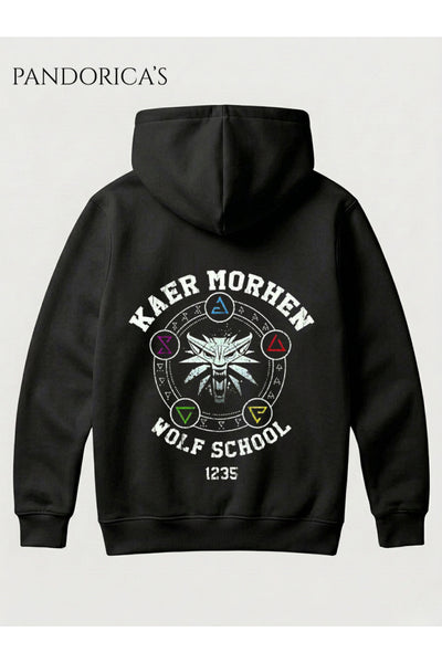 THE WITCHER KAER MORHEN Tasarımı Yazılı SIRT Baskılı Unisex Kapüşonlu Pamuklu Gamer Sweatshirt Hoodie